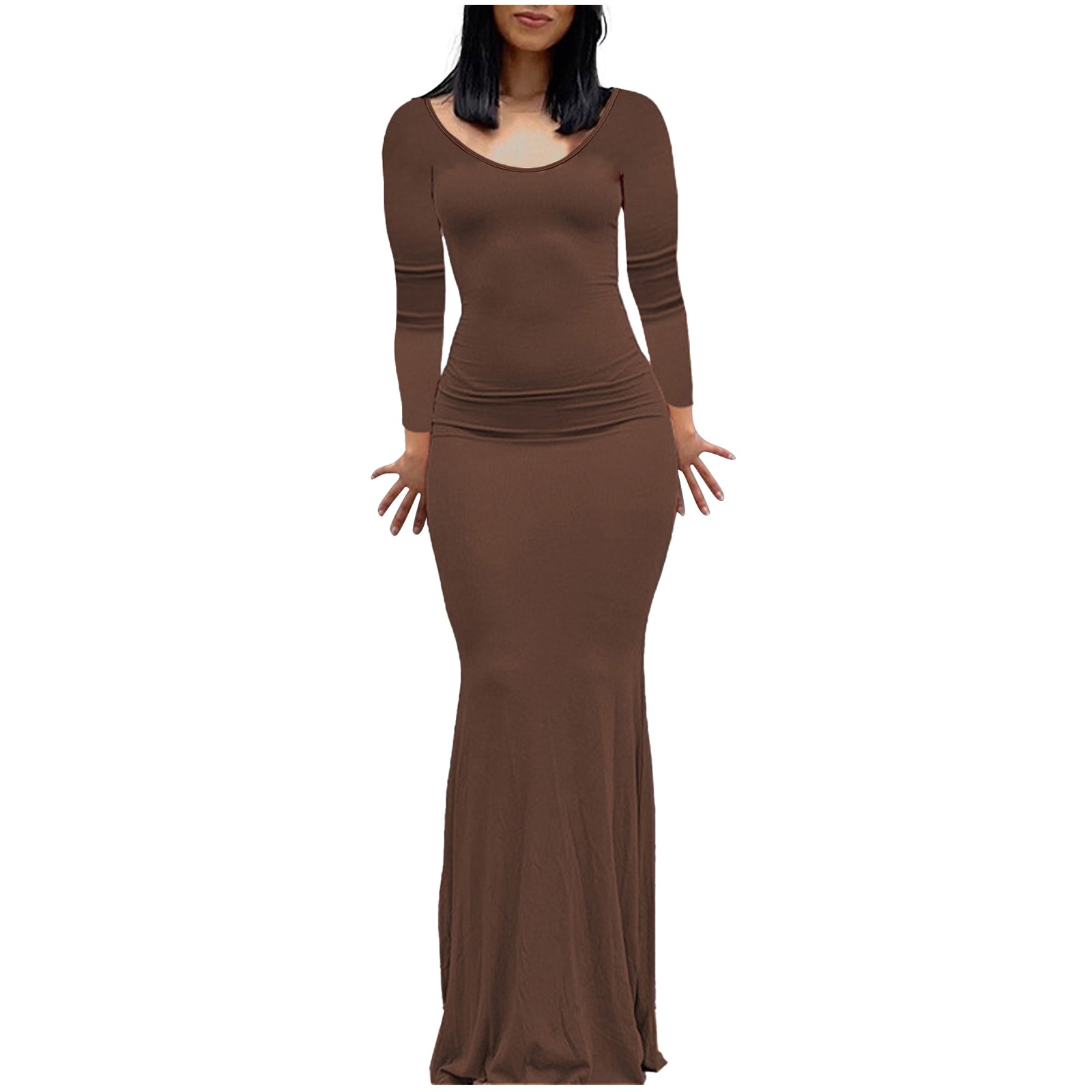 Vestido largo ajustado sin espalda, de color liso y cuello en V, para mujer: estilo informal y sexy para fiestas, trabajo y vacaciones
